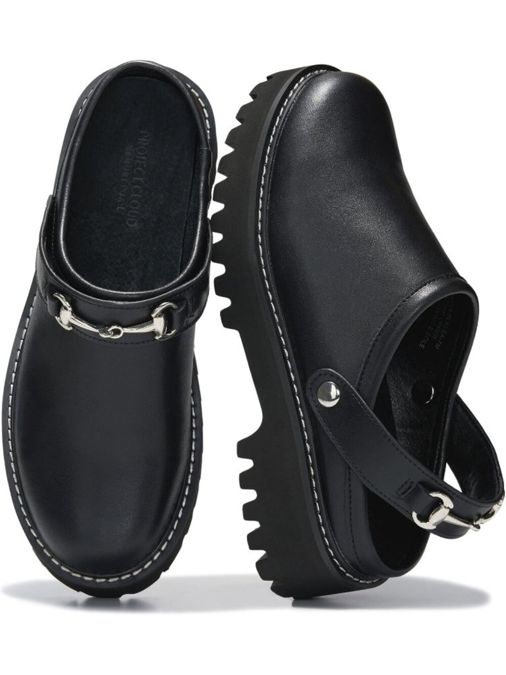 Women's Black Faux Leather Memory Foam Insole Lightweight Mules Clogs Shoes